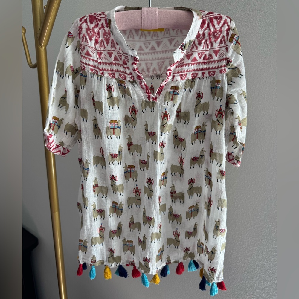 Roller Rabbit Llama Print Toddler Tunic Dress with Colorful Tassels - Size 2